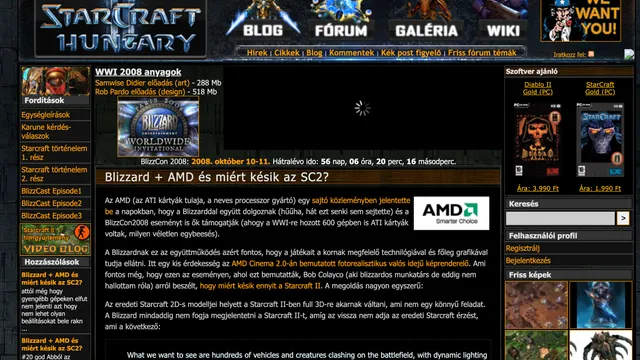 Screenshot of the StarCraft II Hungary website from 2008