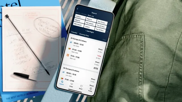 Skyscanner app showing a multi-city flight search