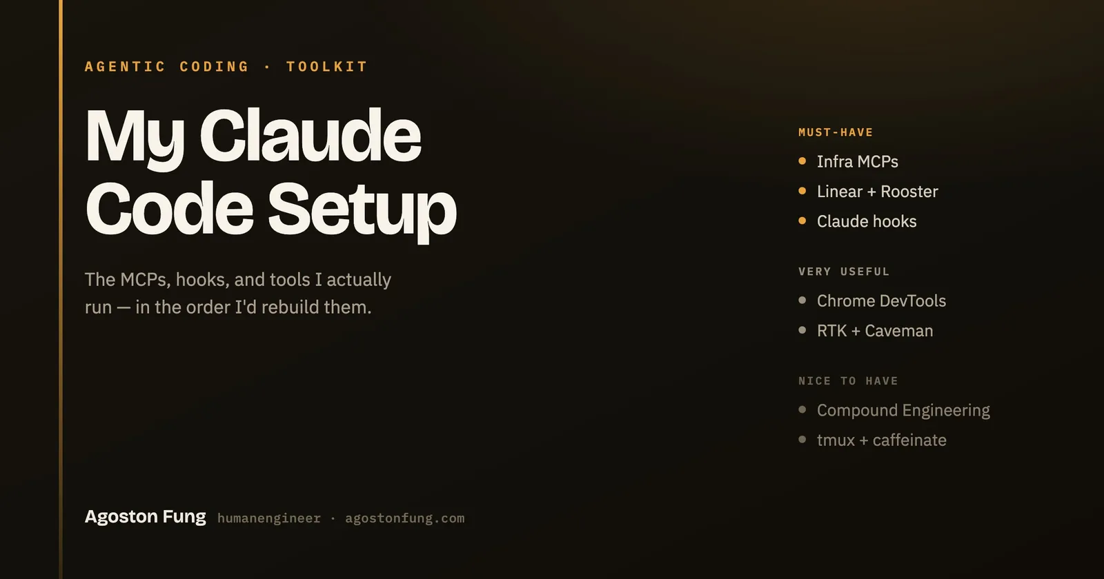 My Claude Code Setup — MCP servers, hooks, and tools grouped by tier