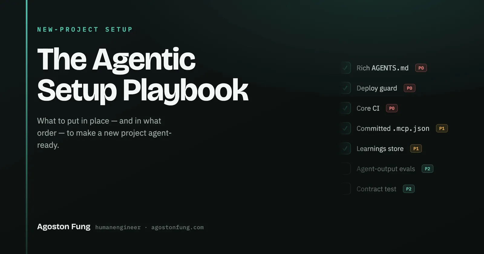 The Agentic Setup Playbook — a checklist of agent-readiness items tagged by priority