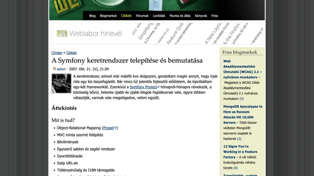 Screenshot of the weblabor.hu article page