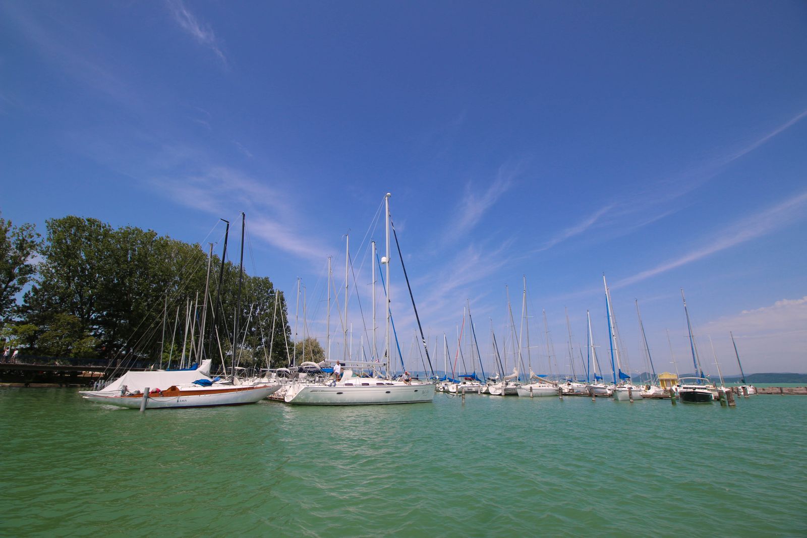 Sailboats moored on Lake Balaton, Hungary
