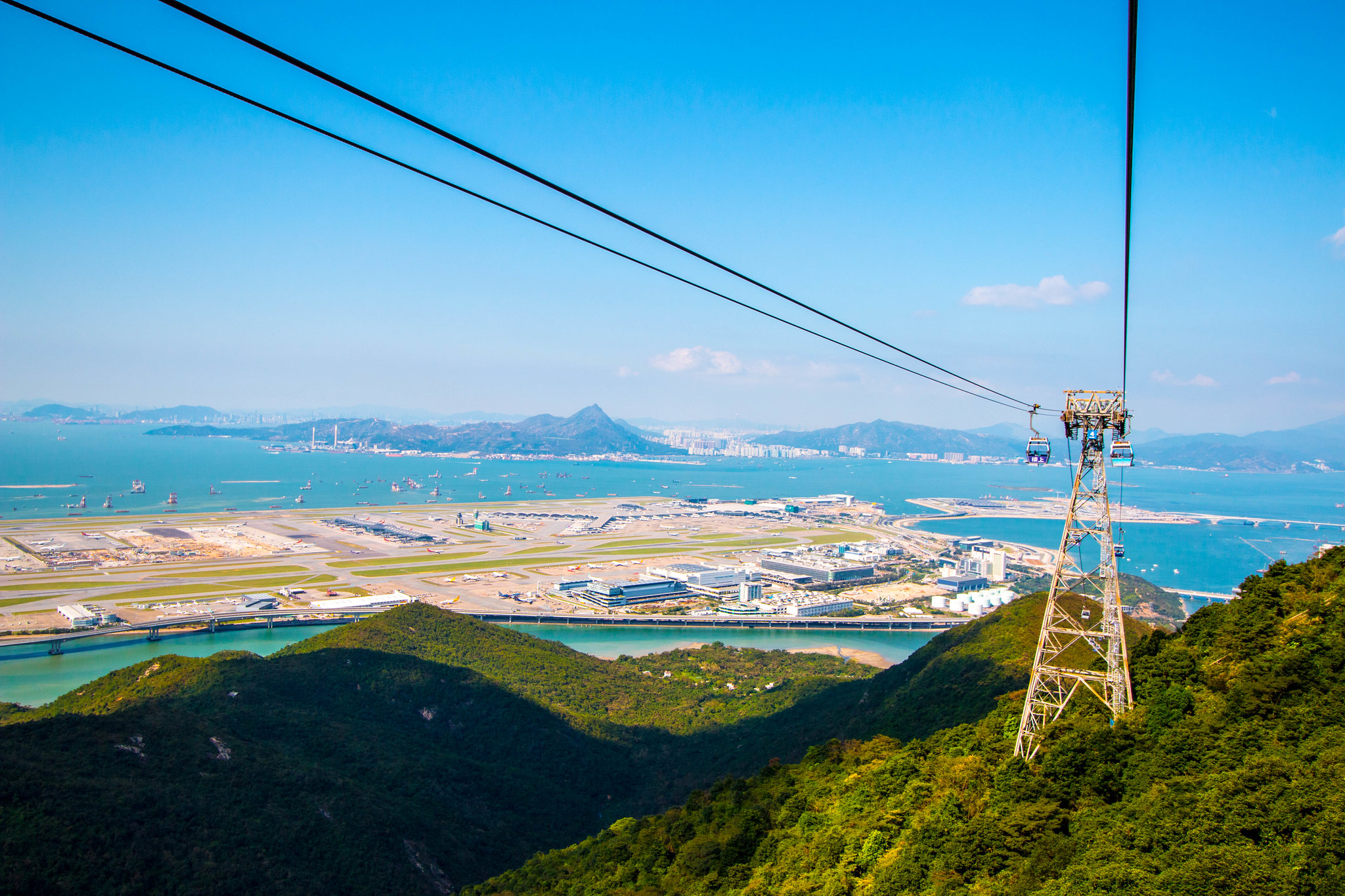 Cable car over Lantau Island and Hong Kong International Airport